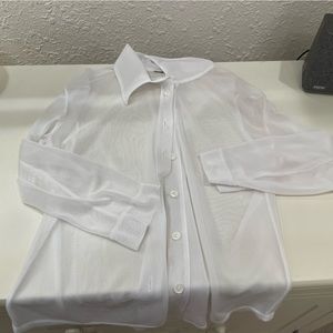 white see through sheer button up top size xs